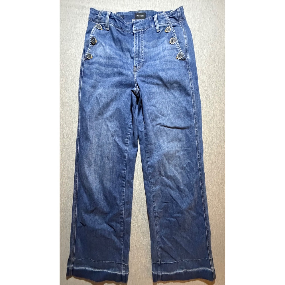 Talbots Wide Leg Jeans Blue Denim Sailor Button High Rise Medium Wash Women 10